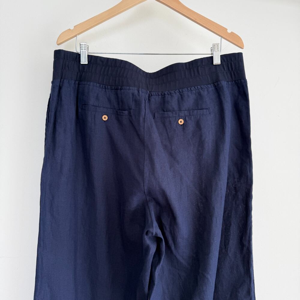Soft Surroundings Aliso Pants Womens XL Navy 100% Linen Wide Leg Elastic Waist - Picture 6 of 11